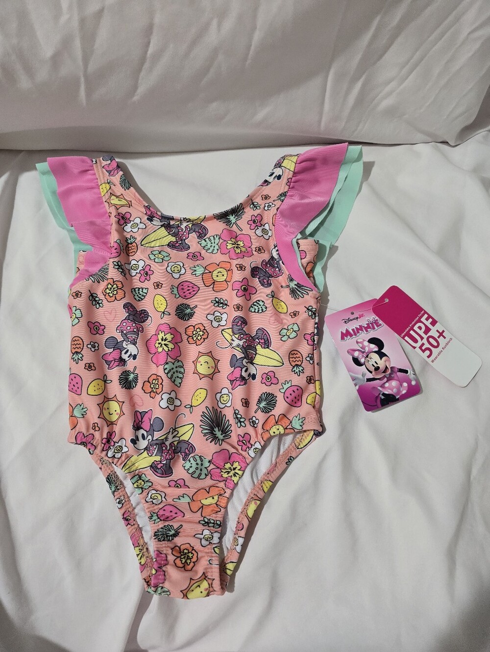 NWT Disney Jr Minnie Mouse One Pc Swim Bathing Suit UPF 50+ Toddler 24M
